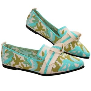 Pointed Bow Top Knit Contrasting Print Ballet Flat Casual Loafer Slip-on Shoes